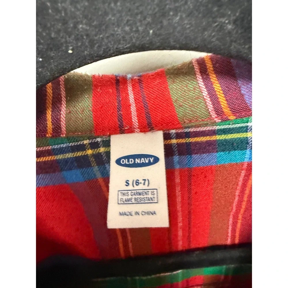 Old Navy Boys Red Plaid Pajama Top Size S‎ 6-7 Flame Resistant Flannel Shirt